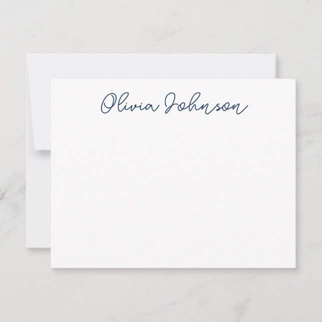 Elegante Hand Letted Script Navy White Note Card Mitteilungskarte (Vorderseite)