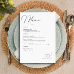 Elegante Hand Letted Wedding Menu Card Menükarte<br><div class="desc">Die elegante, handgemachte Hochzeitskarte, die perfekte Ergänzung zu Ihrer Dekoration im Rahmen der Hochzeitsfeier. Dieses wunderschön gestaltete Menü enthält das Wort "Menü" in einem handgeschriebenen, eleganten Thin-Skript an der Spitze links, das einen ausgeklügelten Ton für Ihre Veranstaltung setzt. Das personalisierte Menü ist in einer zeitlosen Serif-Schrift im Schwarz-Alt-Stil gefertigt, die...</div>