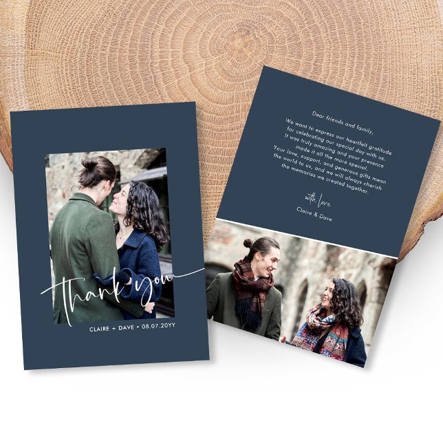 Elegante Hand-Letter-Dankeschön-Karte Dankeskarte (Minimalist Simple Hand Lettering Wedding Photo Thank You Card)