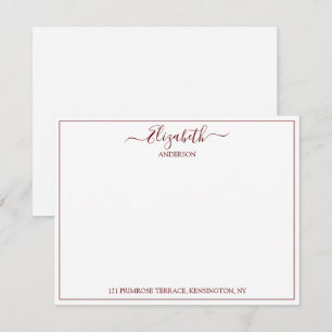 Elegante Hand Lettered Burgundy Name Address Note Mitteilungskarte