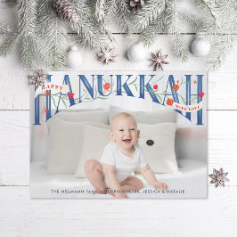 Elegante Hand Lettered Happy Hanukkah Foto Card Dankeskarte