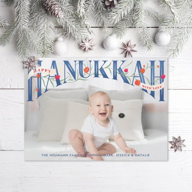Elegante Hand Lettered Happy Hanukkah Foto Card Dankeskarte (Von Creator hochgeladen)