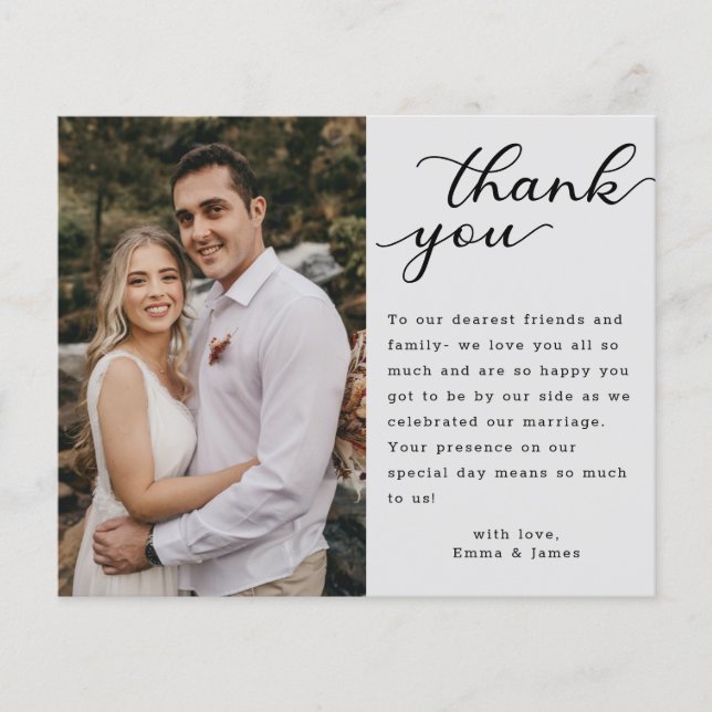 Elegante Hand Lettering Foto Wedding Danke (Vorderseite)