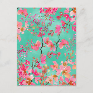 Elegante Handfarbe Aquarellfeder blühend Postkarte