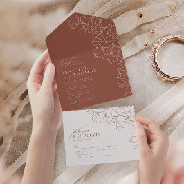 Elegante handgearbeitete Terrakotta Hochzeit All In One Einladung