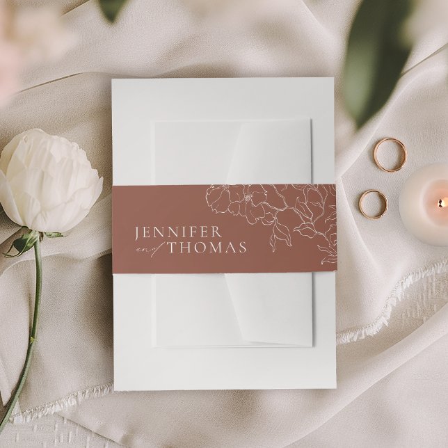 Elegante handgearbeitete Terrakotta Hochzeit Einladungsbanderole (Elegant hand drawn floral terracotta wedding invitation belly band)