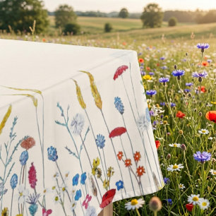 Elegante handgemalte Aquarell-Wildblumen Tischdecke