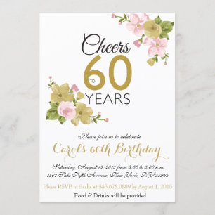 Elegante handgemalte Blume 60. Geburtstag Einladun Einladung