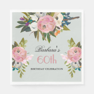Elegante handgemalte florale 60. Geburtstagsfeier  Serviette