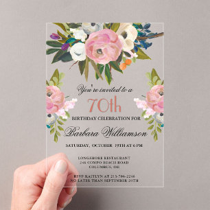 Elegante handgemalte florale 70. Geburtstagsfeier  Acryleinladungen