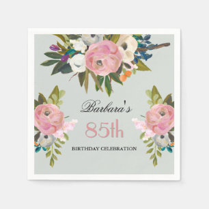 Elegante handgemalte florale 85. Geburtstagsfeier Serviette