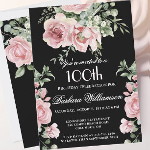 *Elegante handgemalte Rosen 100. Geburtstagsfeier Einladung