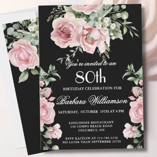 Elegante handgemalte Rosen 80. Geburtstagsfeier Einladung