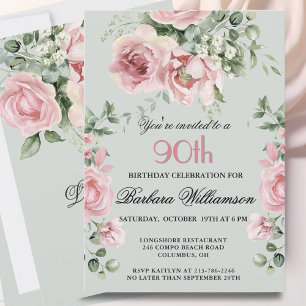 *Elegante handgemalte Rosen 90. Geburtstagsfeier Einladung