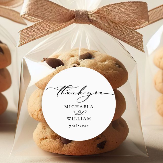 Elegante handgeschriebene Kalligrafie-SkriptWeddin Runder Aufkleber (Von Creator hochgeladen)