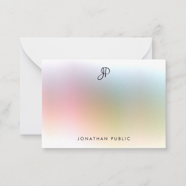 Elegante handgeschriebene monogramm-farbige Vorlag Mitteilungskarte (Vorderseite)