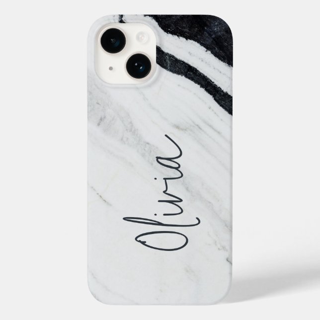 Elegante handgeschriebene Skriptname Schwarz-weiß  Case-Mate iPhone Hülle (Rückseite)