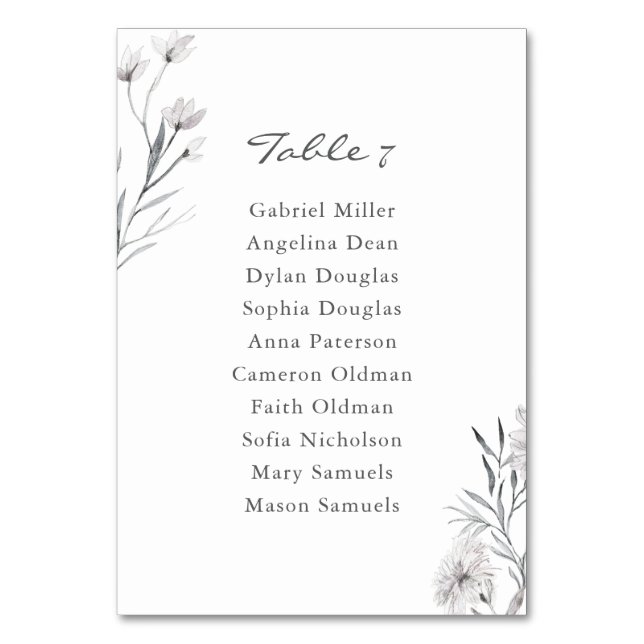 Elegante handgezeichnet Blume. Hochzeitstabelle Tischnummer (Vorderseite)