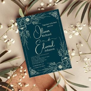 Elegante handGezeichnet goldene Blume. Hochzeit Einladung