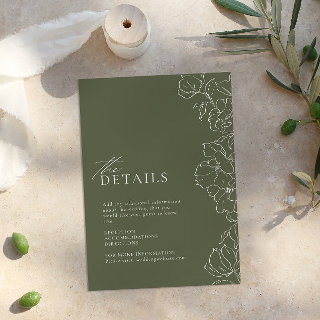 Elegante handgezeichnete, blumengrün Details Begleitkarte (Elegant hand drawn floral sage green details enclosure card)