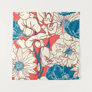 Elegante handgezeichnete Blumenmuster, Gartengarte Wandteppich