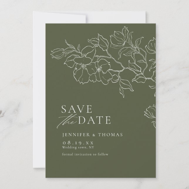 Elegante handgezeichnete Blütensafari Save The Date (Vorderseite)