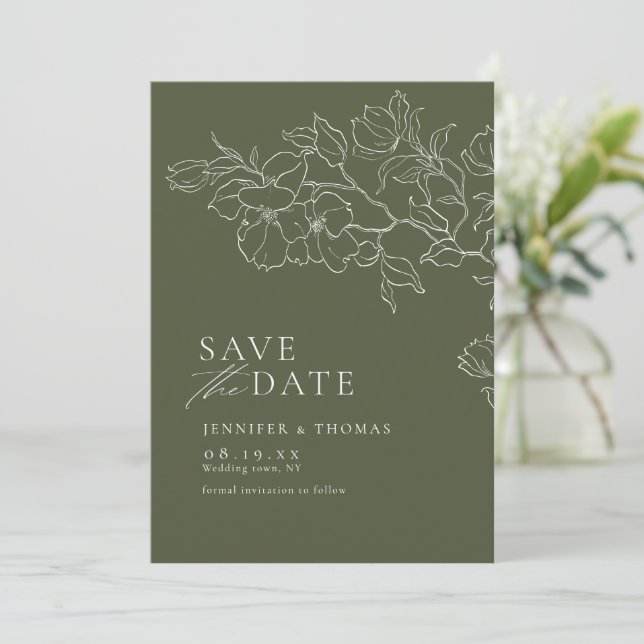 Elegante handgezeichnete Blütensafari Save The Date (Stehend Vorderseite)