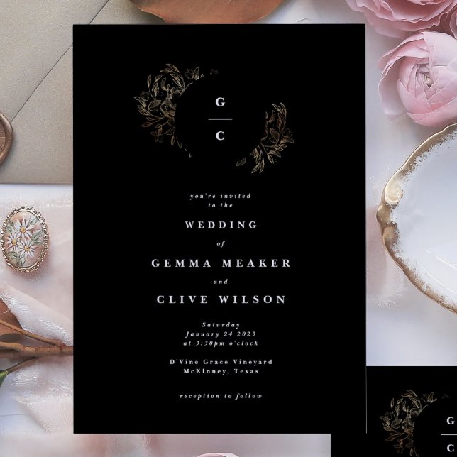 Elegante handgezeichnete Botanische Monogramm-Hoch Einladung (Von Creator hochgeladen)