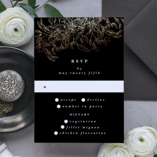 Elegante handgezeichnete Botanische Monogramm-Hoch RSVP Karte (Von Creator hochgeladen)