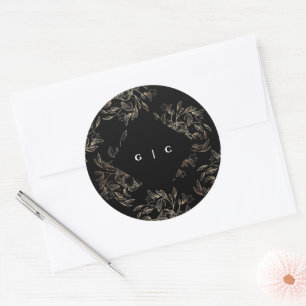 Elegante handgezeichnete Botanische Monogramm-Hoch Runder Aufkleber