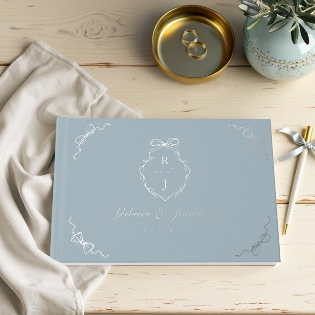 Elegante handgezeichnete Bow & Ribbon Monogram Hoc Gästebuch (Elegant Hand Drawn Bow & Ribbon Monogram Wedding Foil Guest Book)