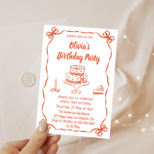 Elegante handgezeichnete Cake-&-Schleifen-Geburtst Einladung