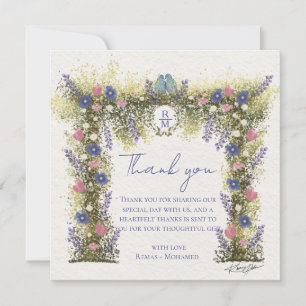 Elegante handgezeichnete florale Hochzeits-Dankesk Dankeskarte