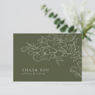 Elegante, handgezeichnete florale, salbeigrüne Hoc Dankeskarte