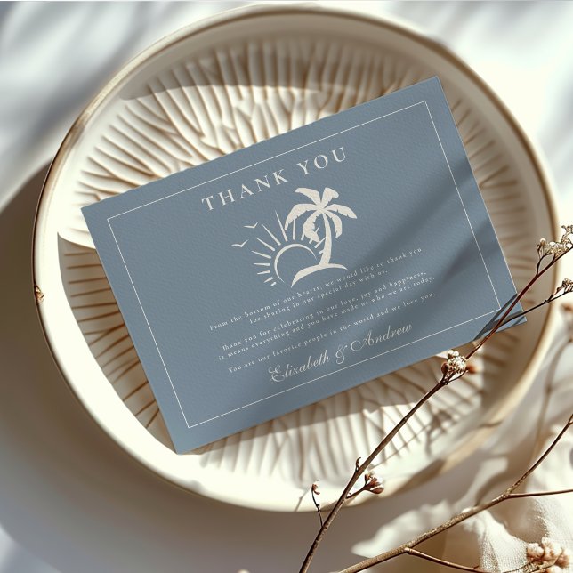 Elegante handgezeichnete Palmenbaumhochzeit Dankeskarte (Von Creator hochgeladen)