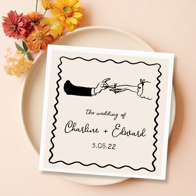 Elegante handgezeichnete Retro Black Wedding Serviette (Von Creator hochgeladen)