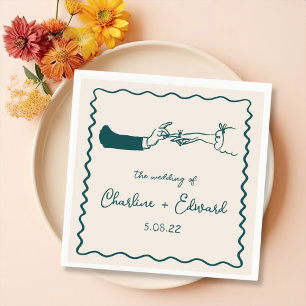 Elegante handgezeichnete Retro Grüne Hochzeit Serviette