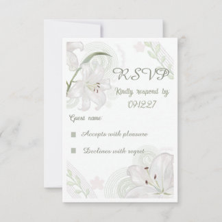Elegante handgezeichnete weiße Lilien-Hochzeits-RS RSVP Karte