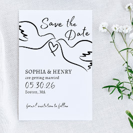 Elegante handgezogene Doves Minimalistische Hochze Save The Date