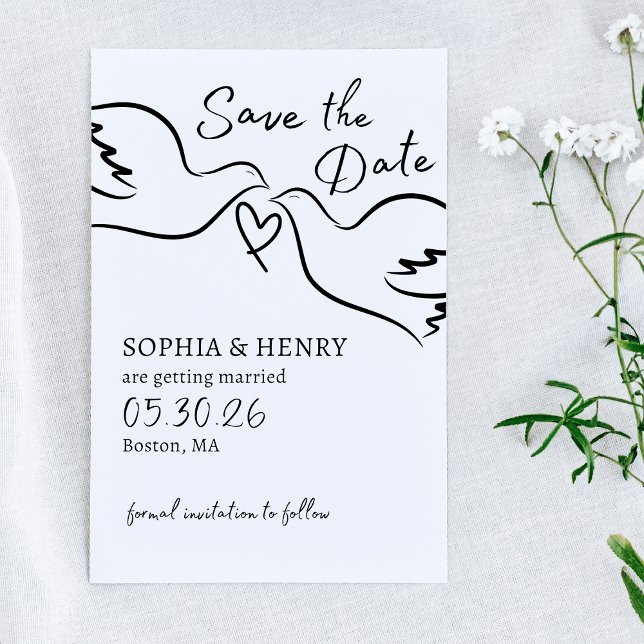 Elegante handgezogene Doves Minimalistische Hochze Save The Date (Von Creator hochgeladen)