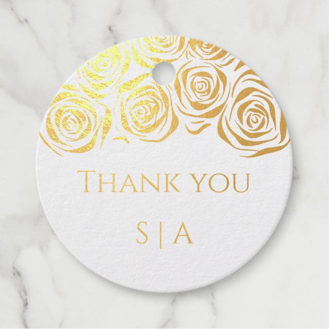 Elegante handgezogene Gold-Rose Danke Monogram Geschenkanhänger (Vorderseite)