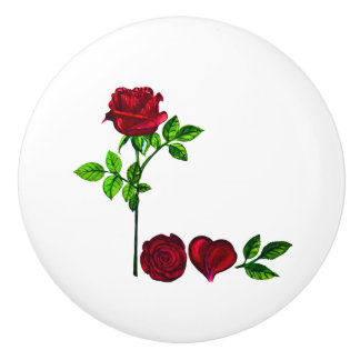 Elegante handlackierte Rose-Kabinettknöpfe für die Keramikknauf