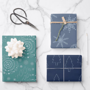 Elegante handrawn Chrismas Muster Aquamarin Blue N Geschenkpapier Set