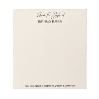 Elegante Handschrift "From the Desk of" Cream Notizblock