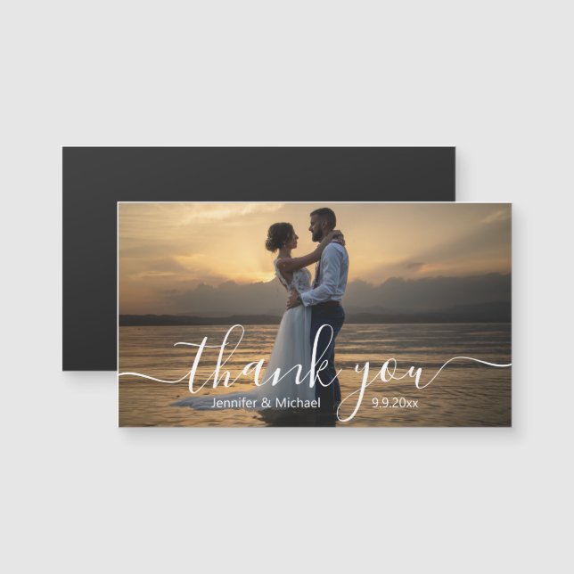 elegante Handschrift Hochzeit Danke Foto Magnet (Vorne/Hinten)