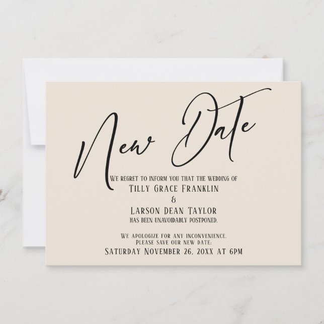 Elegante Handschrift New Date Cream Ankündigung (Vorderseite)