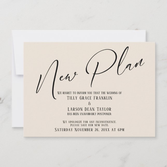 Elegante Handschrift New Plan Cream Ankündigung (Vorderseite)