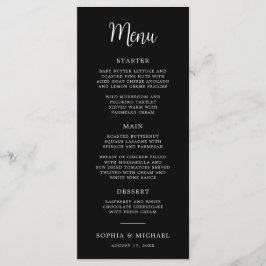 Elegante Handschrift Schwarz-weiße Hochzeit Menükarte