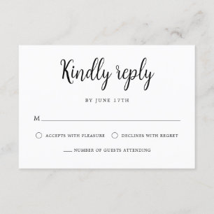 Elegante Handschrift Schwarz-weiße Hochzeit RSVP Karte