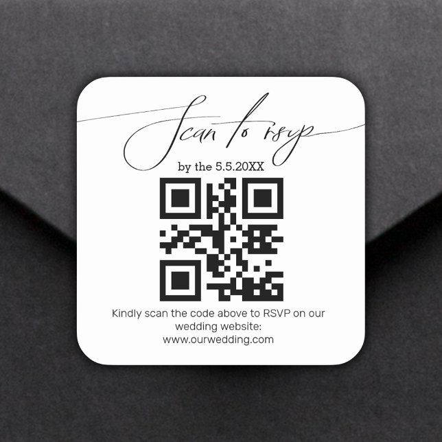 elegante Handschrift uAwg qr Code Hochzeit Quadratischer Aufkleber (Von Creator hochgeladen)